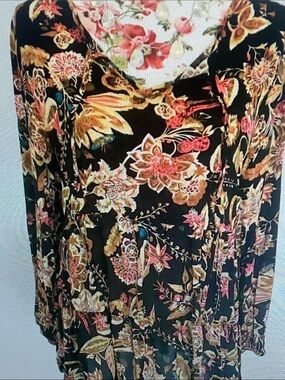 Rachel Zoe Black Floral Maxi Dress with Pink and Tan Blooms